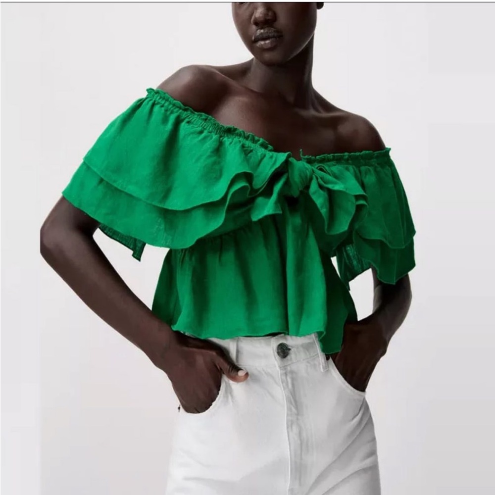 Zara Ruffle Linen Top (s)